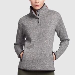 Eddie Bauer Gray Heather Snap-Front Mock Neck Pullover